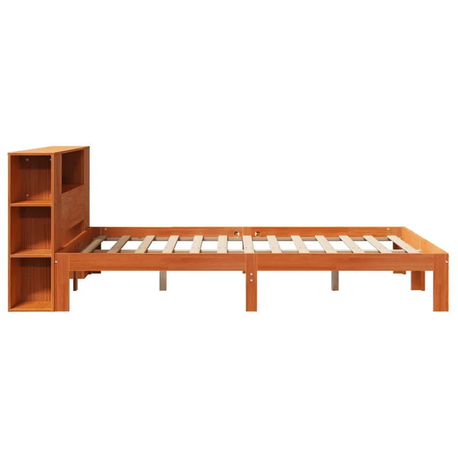 Lit bibliothèque sans matelas cire marron 140x190 cm pin massif - 7
