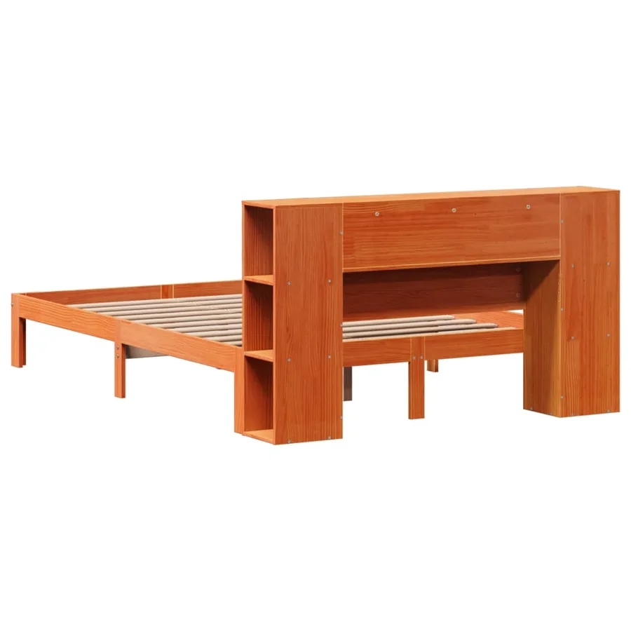 Lit bibliothèque sans matelas cire marron 140x190 cm pin massif - 8