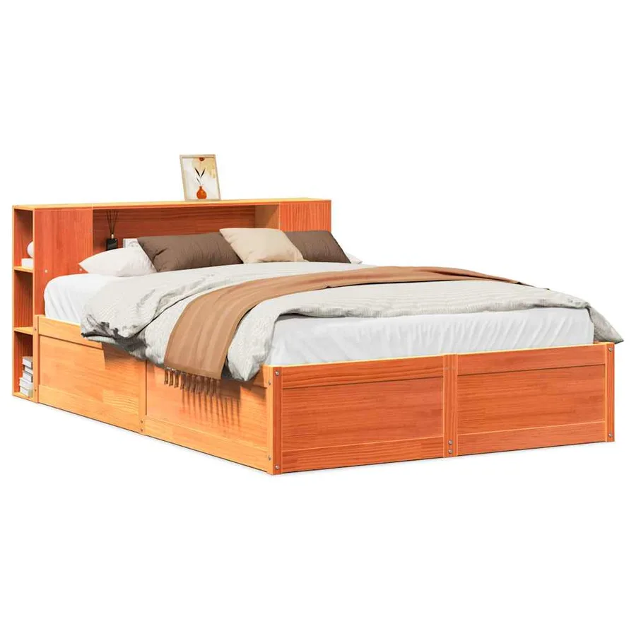 Cadre de lit sans matelas cire marron 140x200cm bois pin massif - 2