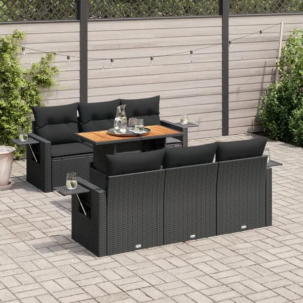Salon de jardin 7 pcs avec coussins noir résine tressée 62 x 62 x 69 cm - 69,6 kg