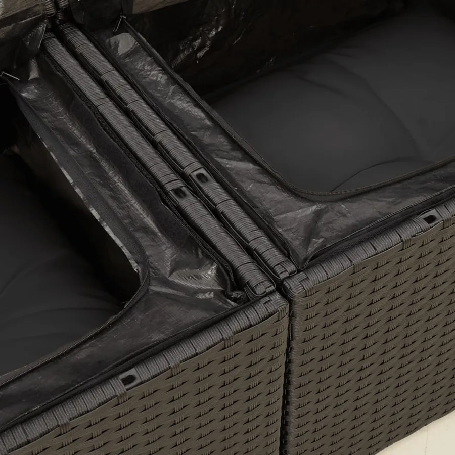 Salon de jardin 7 pcs avec coussins noir résine tressée 62 x 62 x 69 cm - 69,6 kg - 12