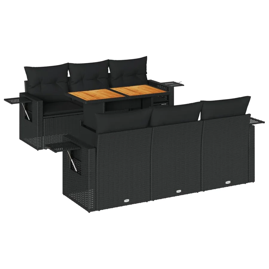 Salon de jardin 7 pcs avec coussins noir résine tressée 62 x 62 x 69 cm - 69,6 kg - 2