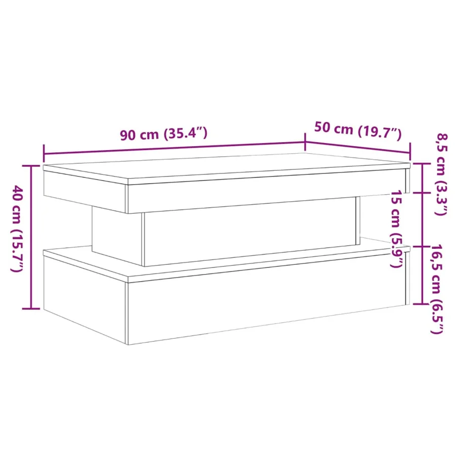 Table basse avec lumières LED vieux bois 90x50x40 cm - 15