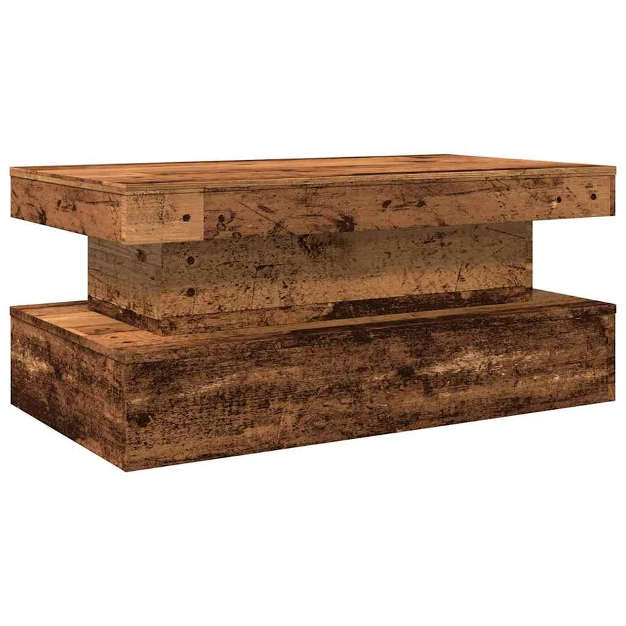 Table basse avec lumières LED vieux bois 90x50x40 cm - 3