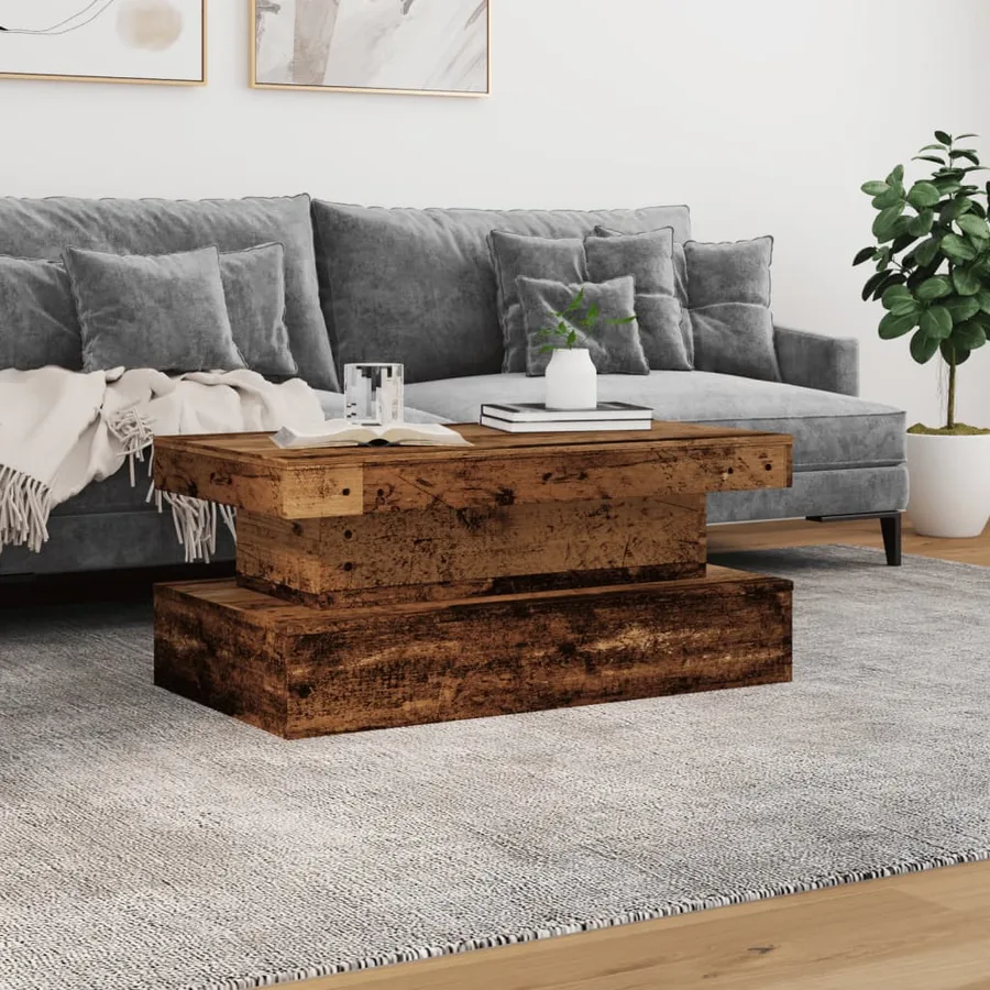 Table basse avec lumières LED vieux bois 90x50x40 cm - 4