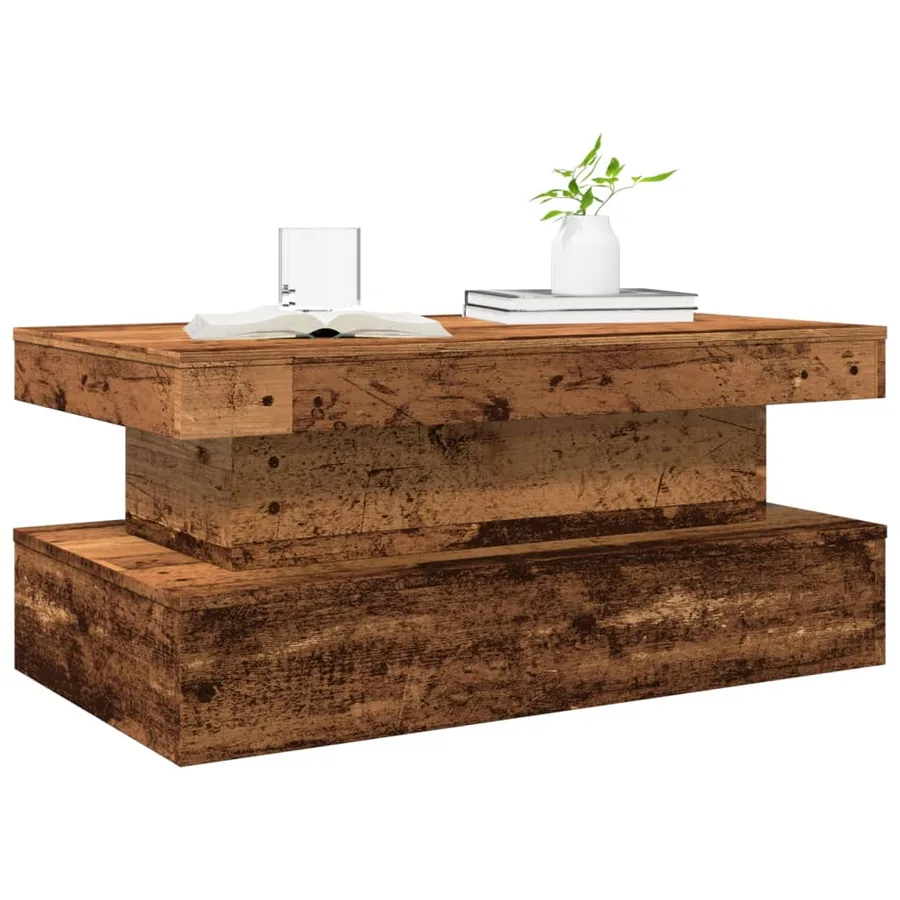 Table basse avec lumières LED vieux bois 90x50x40 cm - 6