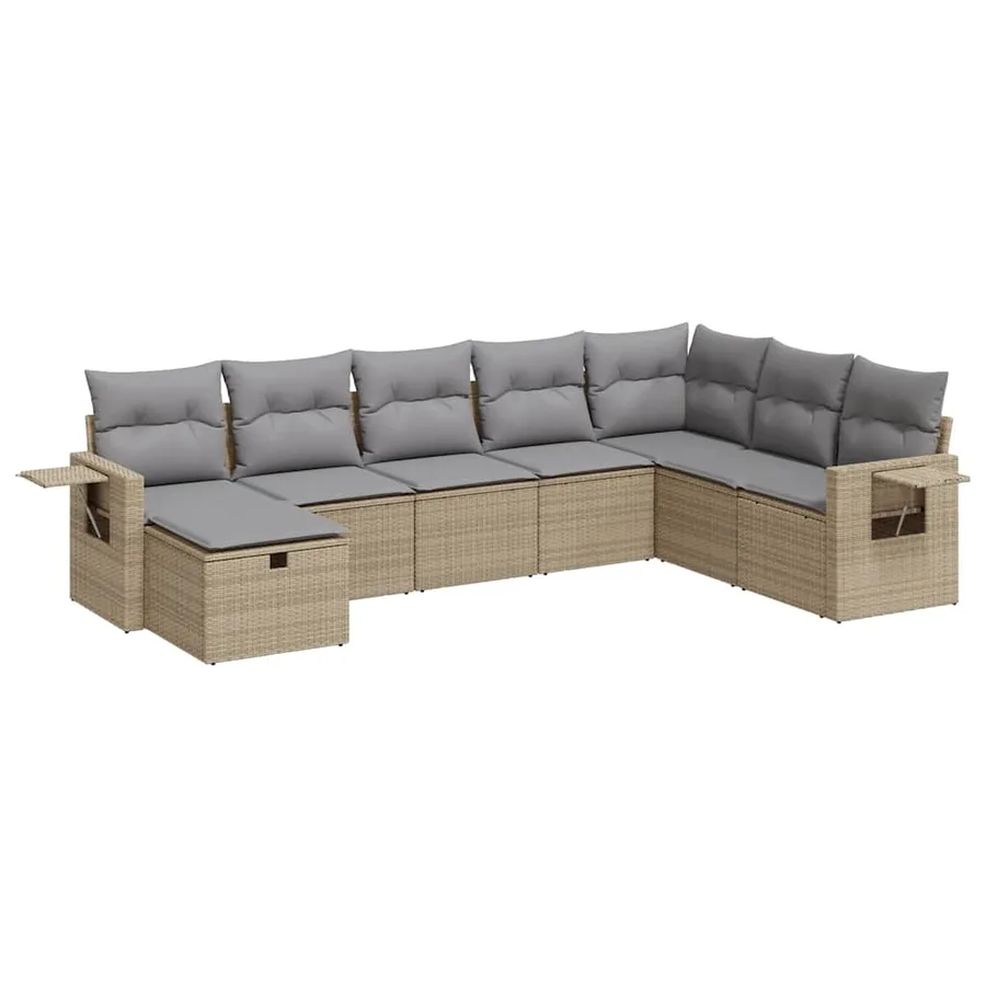 Salon de jardin avec coussins 8 pcs beige résine tressée - 2