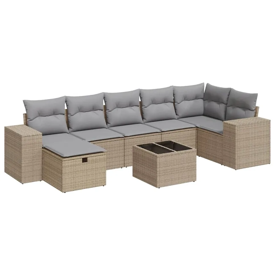Salon de jardin avec coussins 8 pcs beige résine tressée - 2