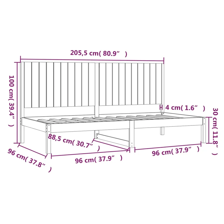 Lit de jour sans matelas 90x200 cm bois de pin massif - 6