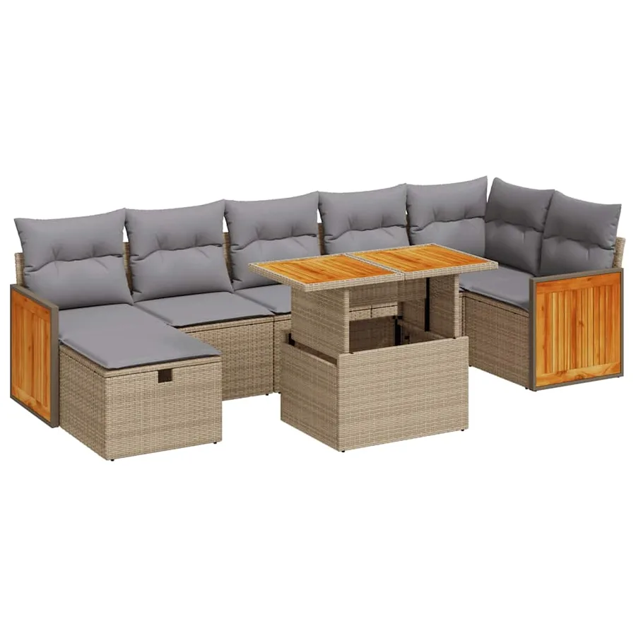 Salon de jardin avec coussins 5 pcs beige résine tressée - 2
