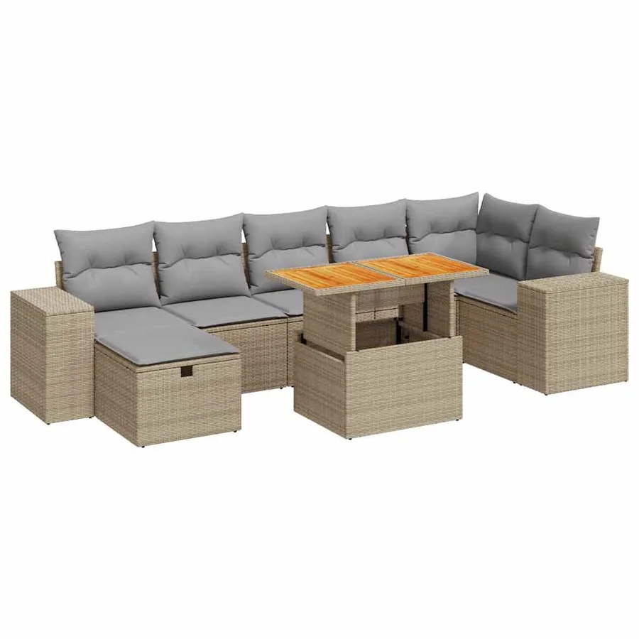 Salon de jardin avec coussins 5 pcs beige résine tressée acacia - 2