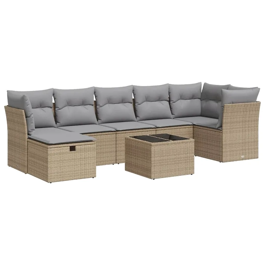 Salon de jardin avec coussins 8 pcs beige résine tressée - 2