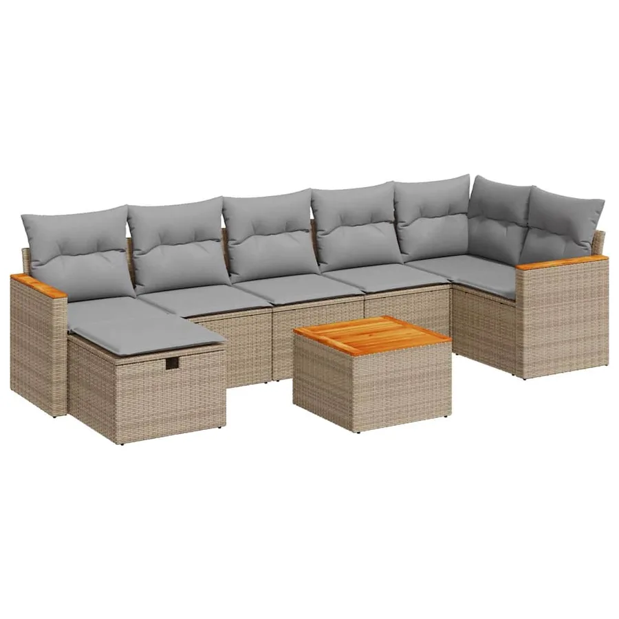 Salon de jardin avec coussins 8 pcs beige résine tressée - 2