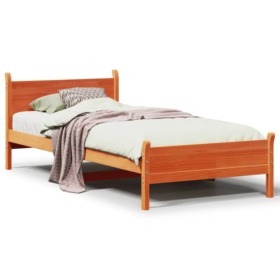 Cadre de lit sans matelas cire marron 100x200cm bois pin massif - 2