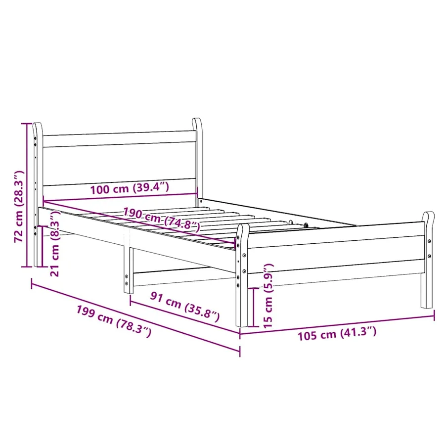 Cadre de lit sans matelas cire marron 100x200cm bois pin massif - 9