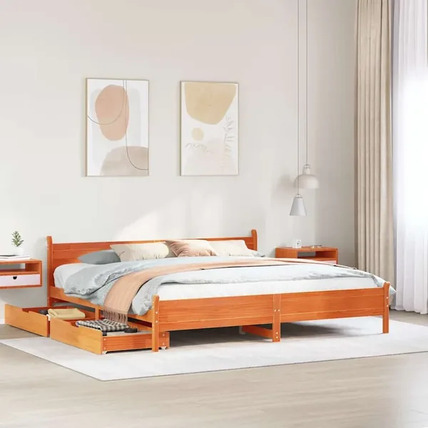 Cadre de lit sans matelas cire marron 200x200cm bois pin massif