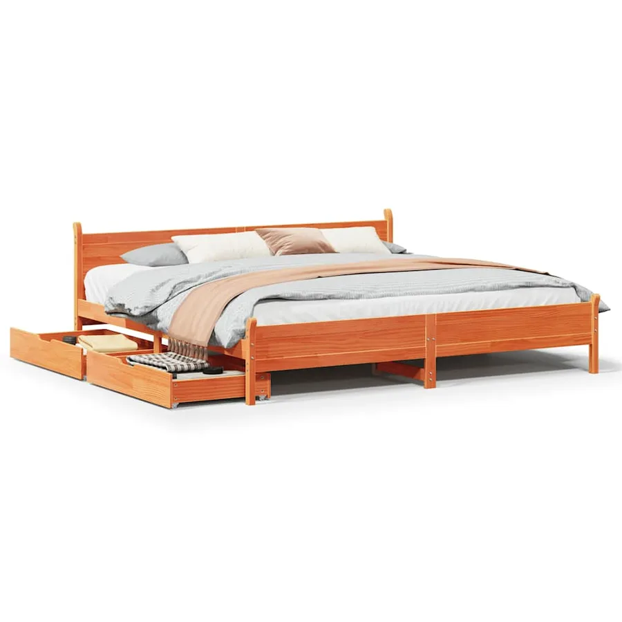 Cadre de lit sans matelas cire marron 200x200cm bois pin massif - 2