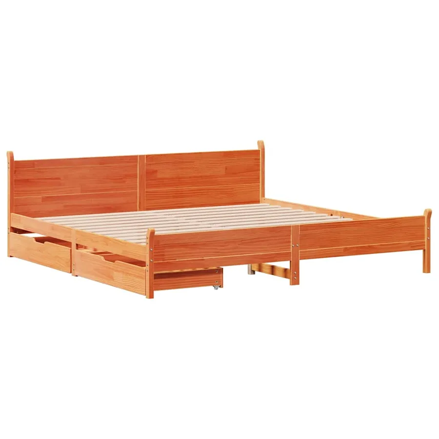 Cadre de lit sans matelas cire marron 200x200cm bois pin massif - 3