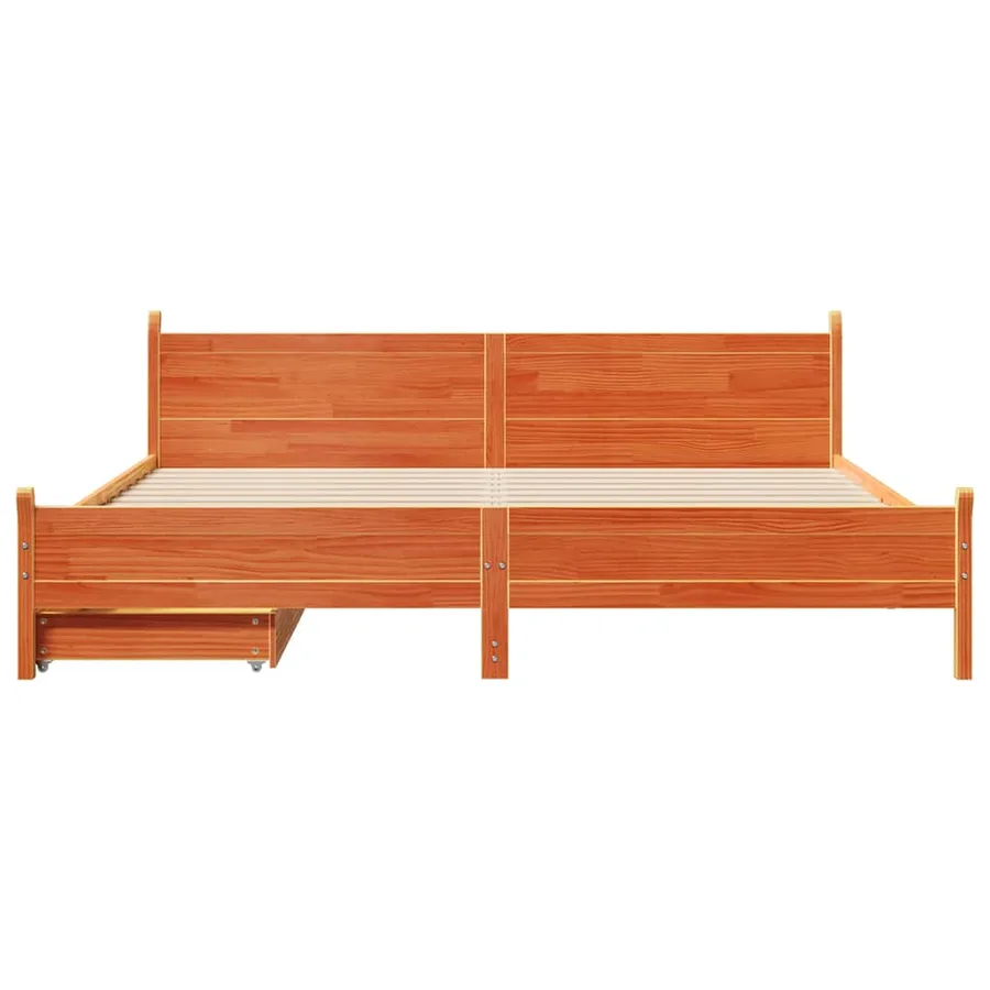 Cadre de lit sans matelas cire marron 200x200cm bois pin massif - 4