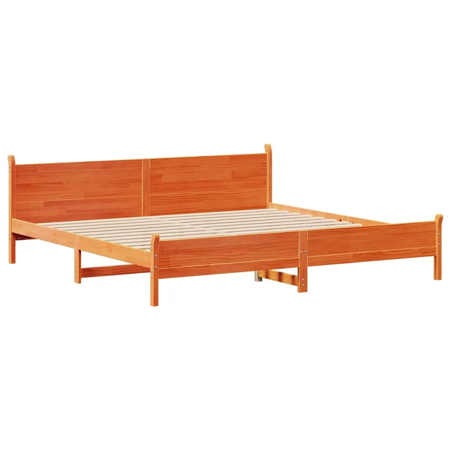 Cadre de lit sans matelas cire marron 200x200cm bois pin massif - 5