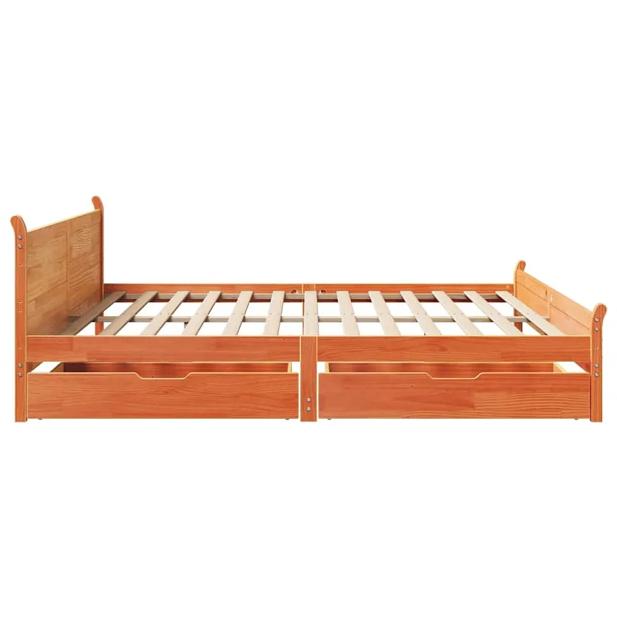 Cadre de lit sans matelas cire marron 200x200cm bois pin massif - 7