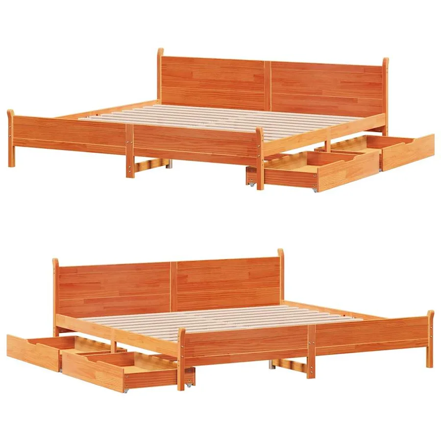 Cadre de lit sans matelas cire marron 200x200cm bois pin massif - 9