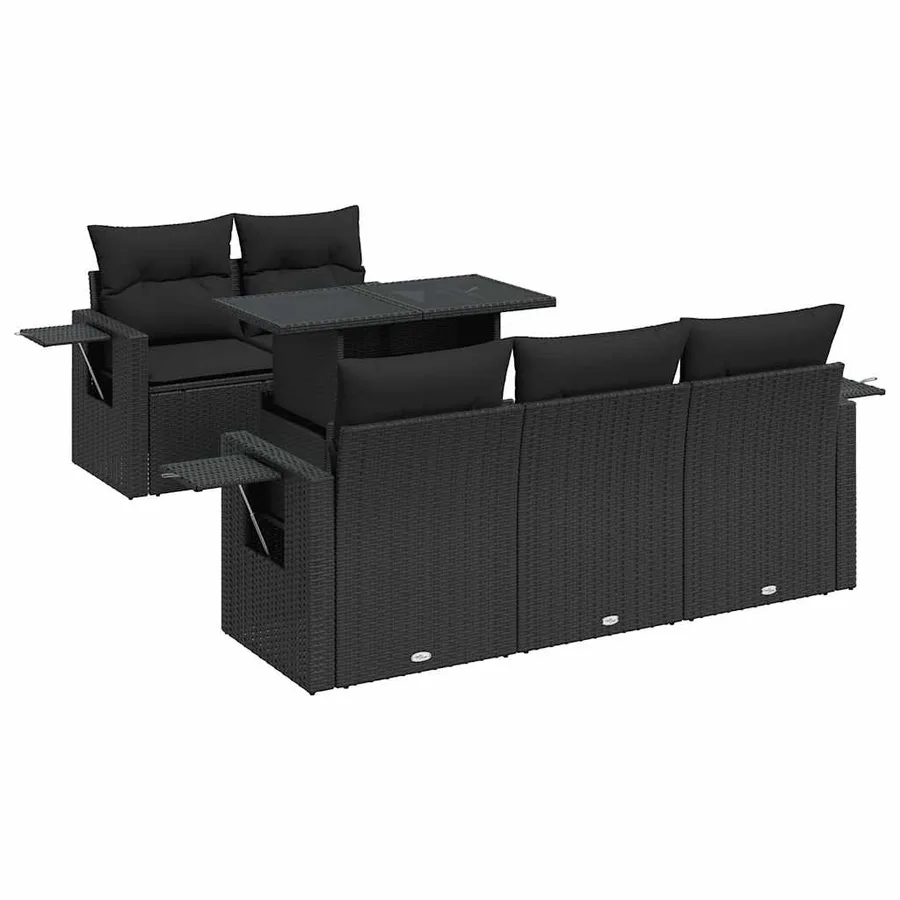 Salon de jardin 6 pcs avec coussins noir résine tressée - 2
