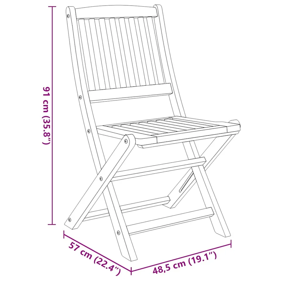 Ensemble à manger de jardin pliable 3 pcs Bois d'acacia solide - 13