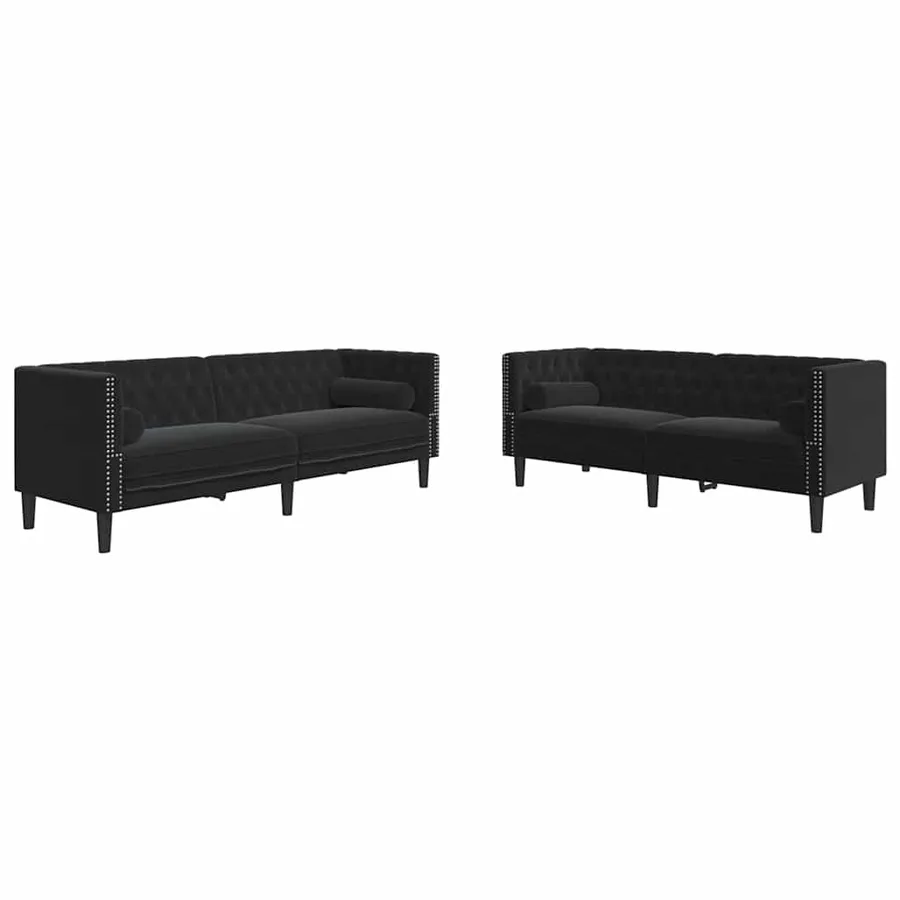 Ensemble de canapé Chesterfield et traversins 2pcs noir velours - 2