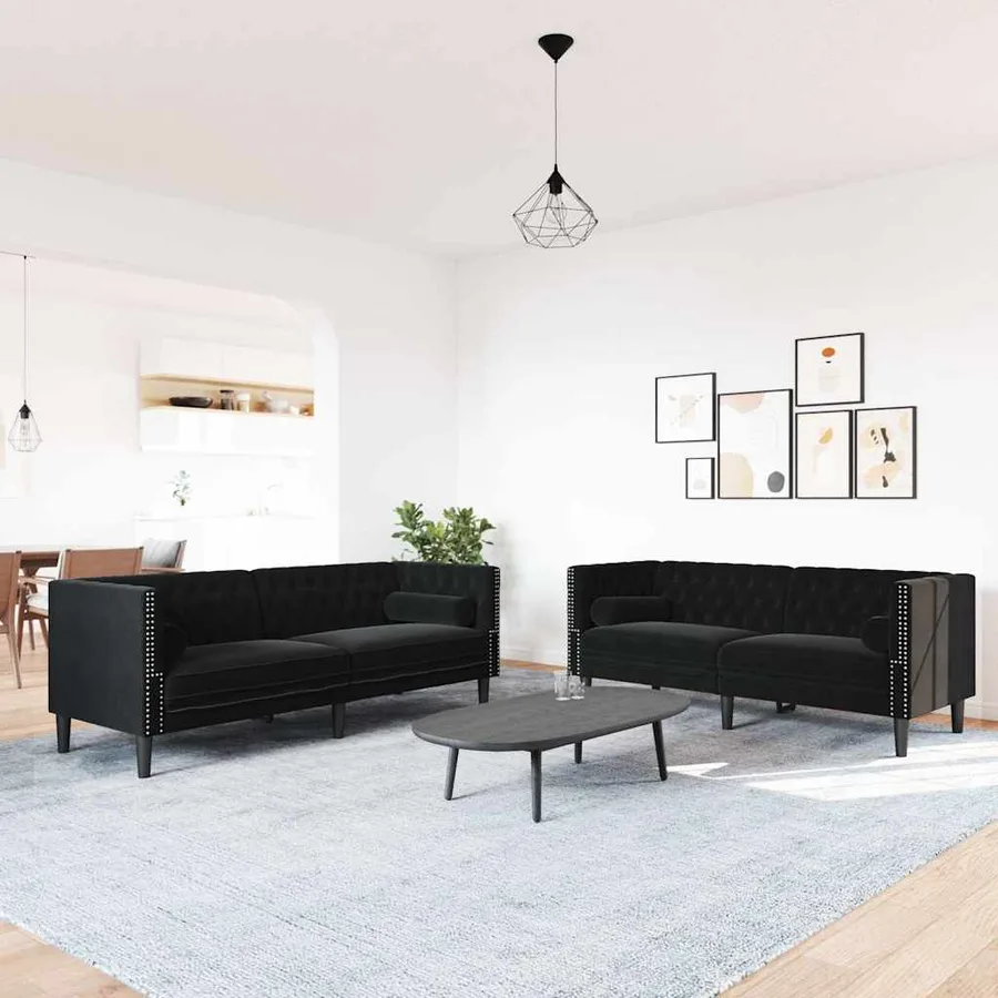 Ensemble de canapé Chesterfield et traversins 2pcs noir velours - 3