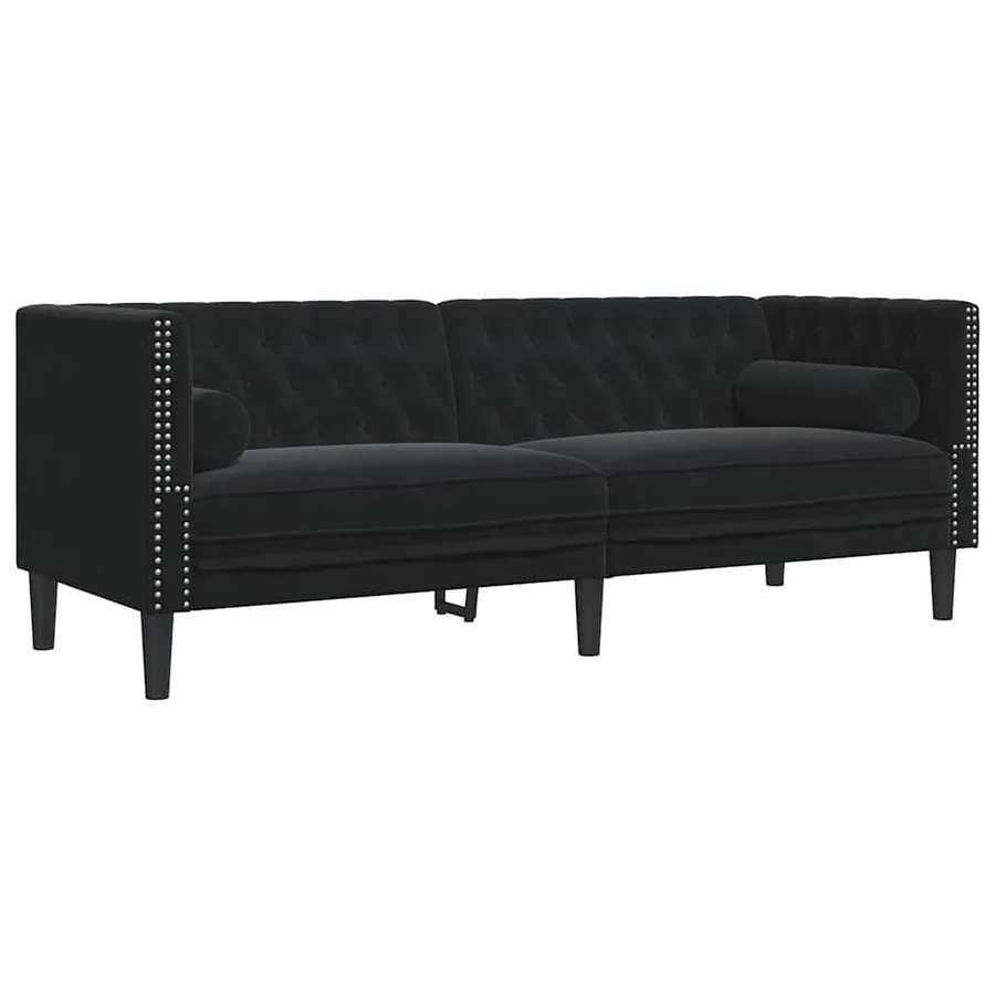 Ensemble de canapé Chesterfield et traversins 2pcs noir velours - 4