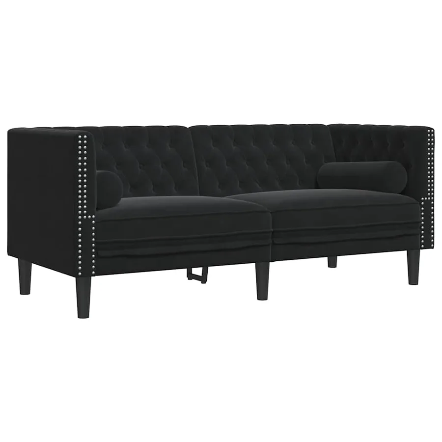 Ensemble de canapé Chesterfield et traversins 2pcs noir velours - 5