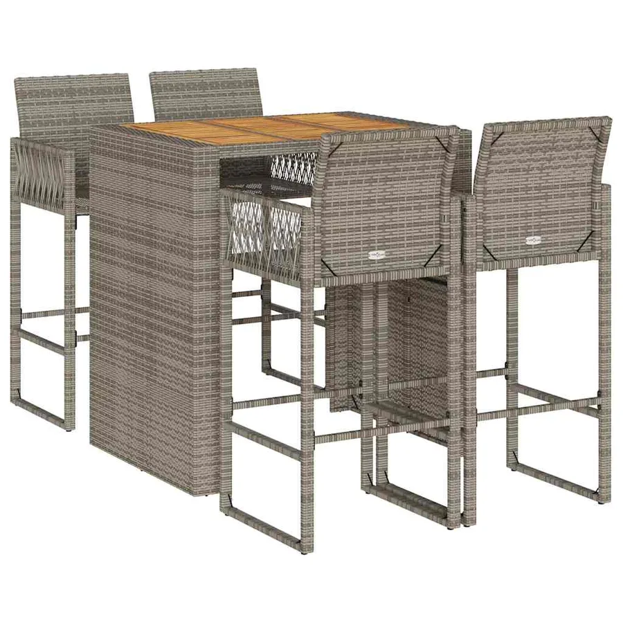 Ensemble de bar de jardin 5 pcs sans coussins gris poly rotin - 2