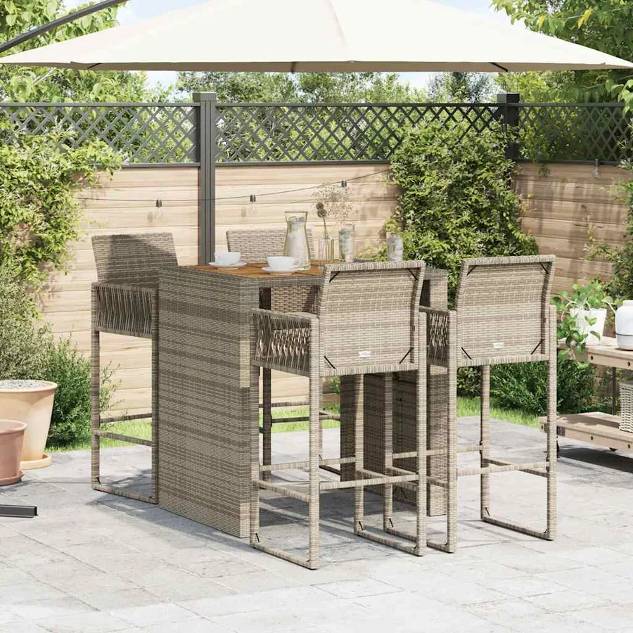 Ensemble de bar de jardin 5 pcs sans coussins gris poly rotin - 3