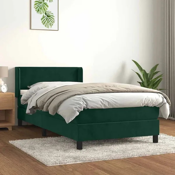 Sommier à lattes de lit avec matelas Vert foncé 90x190 cm