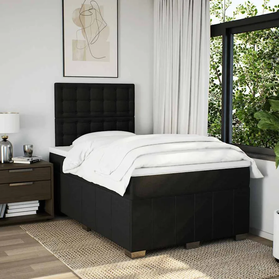 Sommier à lattes de lit avec matelas noir 120x190 cm tissu - 5