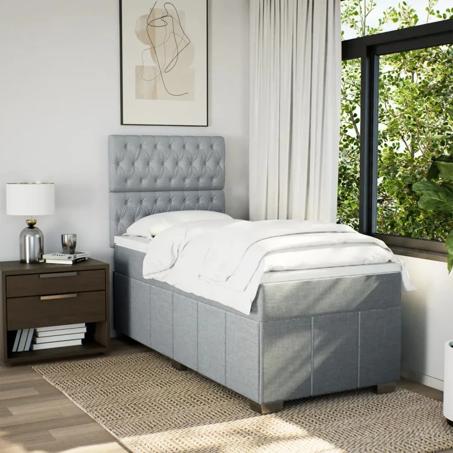 Sommier à lattes de lit et matelas Gris clair 90x190 cm Tissu - 5