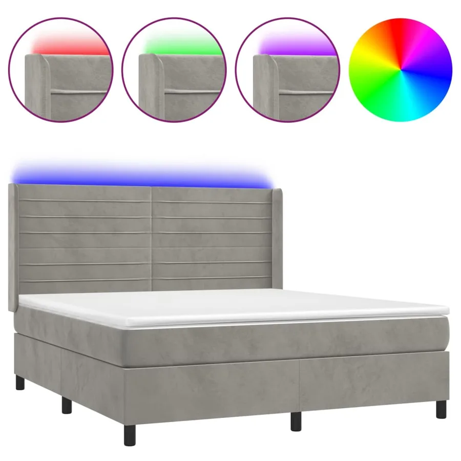Sommier à lattes de lit matelas et LED Gris clair 180x200 cm - 2