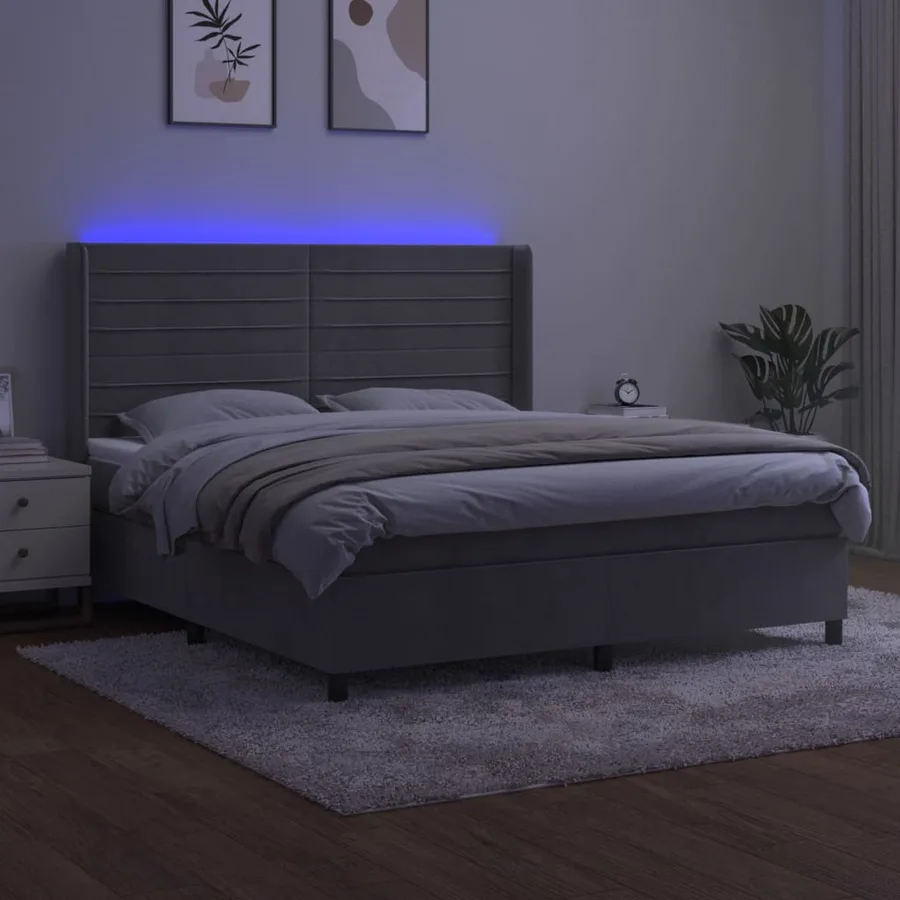 Sommier à lattes de lit matelas et LED Gris clair 180x200 cm - 3