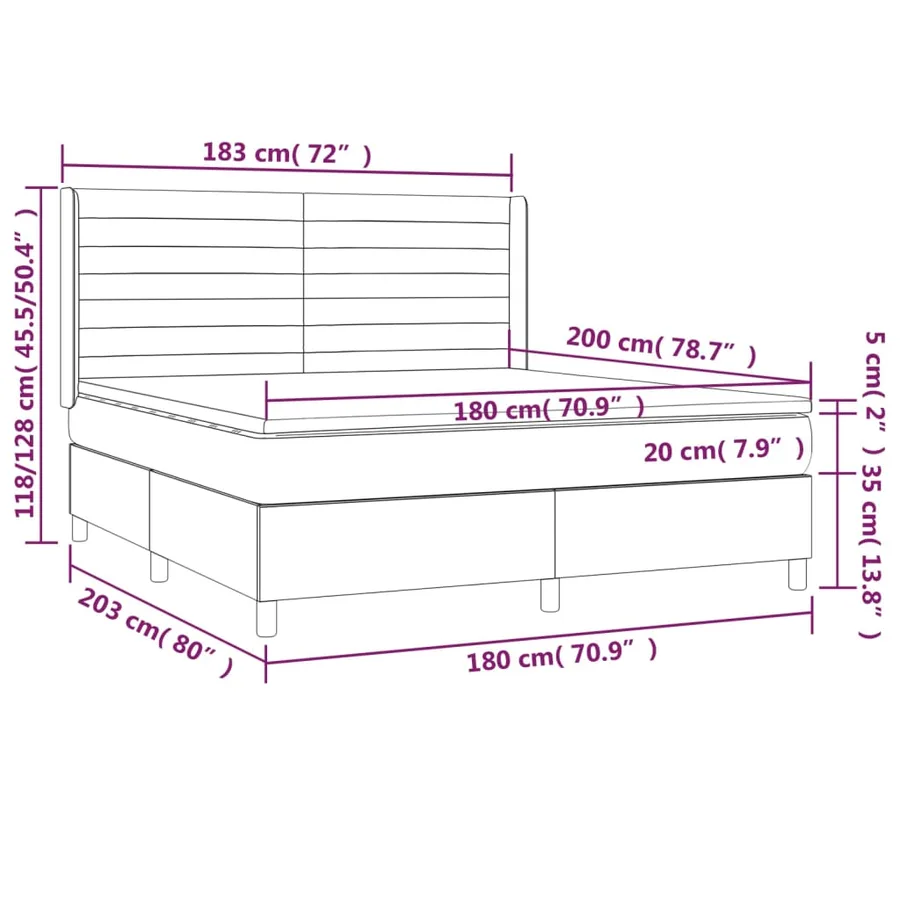 Sommier à lattes de lit matelas et LED Gris clair 180x200 cm - 8