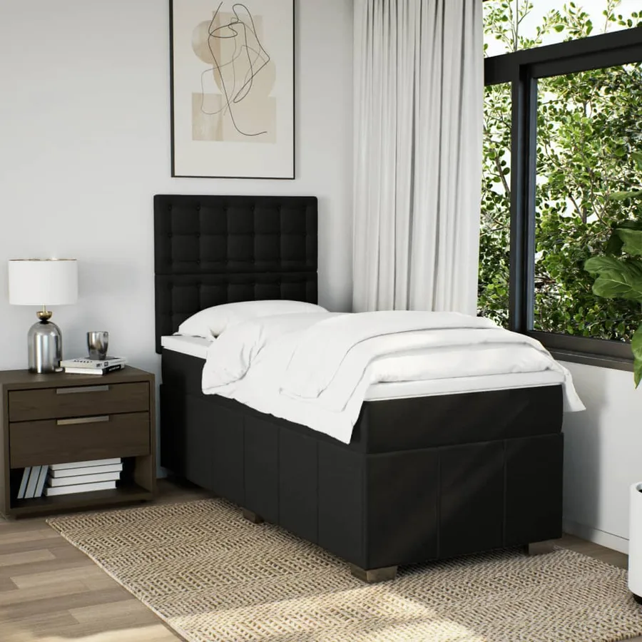 Sommier à lattes de lit avec matelas Noir 90x190 cm Tissu - 5