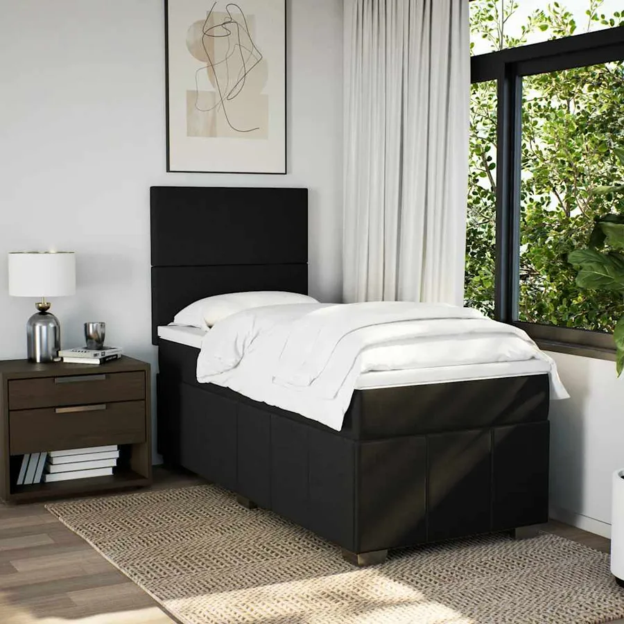 Sommier à lattes de lit avec matelas Noir 90x190 cm Tissu - 5
