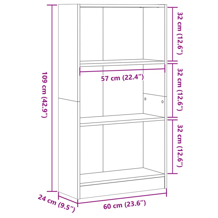 Bibliothèque vieux bois 60x24x109 cm bois d'ingénierie - 9