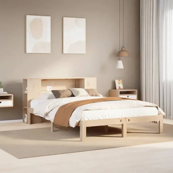 Lit bibliothèque sans matelas 160x200 cm bois massif de pin