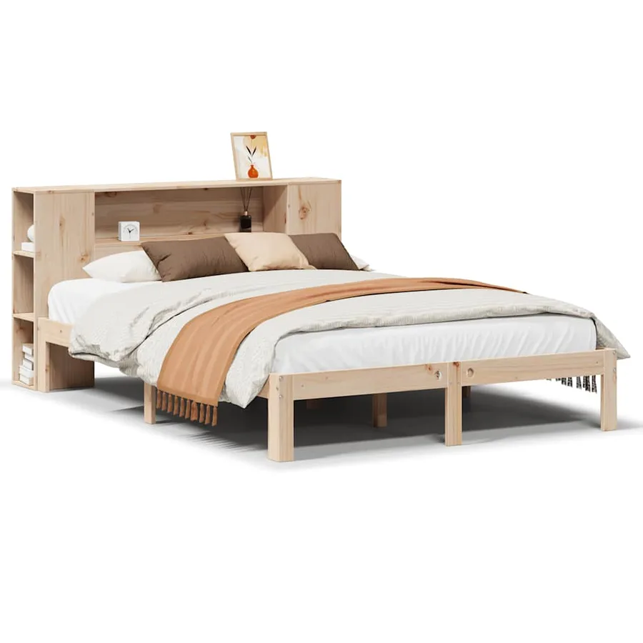 Lit bibliothèque sans matelas 160x200 cm bois massif de pin - 2