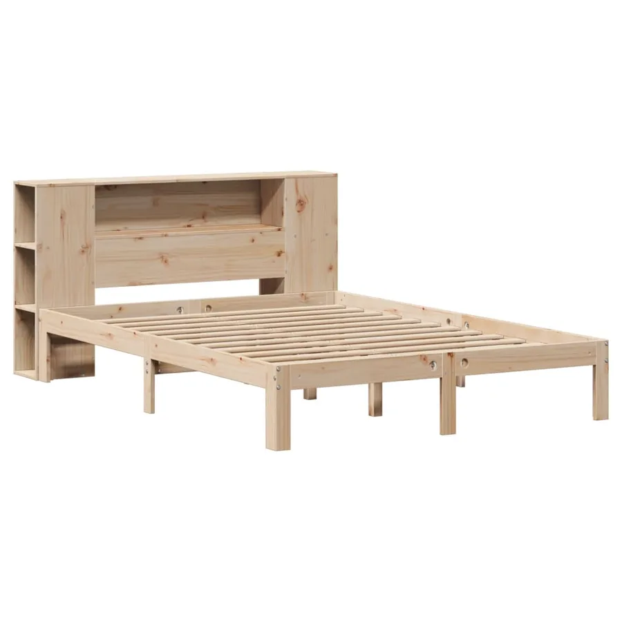 Lit bibliothèque sans matelas 160x200 cm bois massif de pin - 3