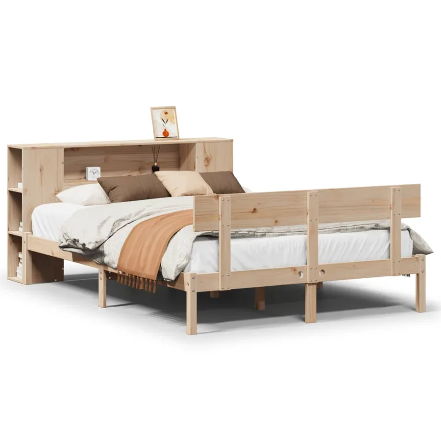 Lit bibliothèque sans matelas 160x200 cm bois massif de pin - 2