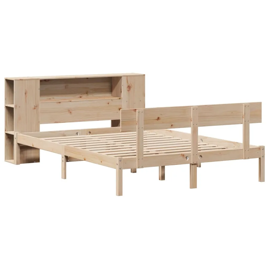 Lit bibliothèque sans matelas 160x200 cm bois massif de pin - 3