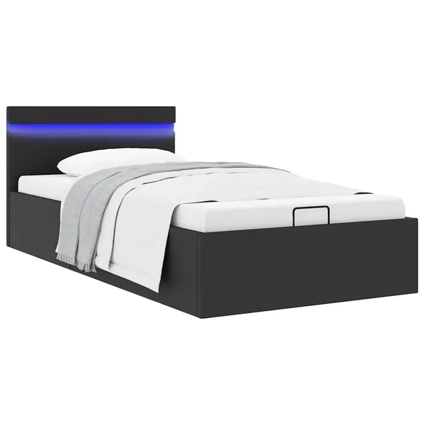 Cadre de lit à rangement hydraulique sans matelas avec LED noir