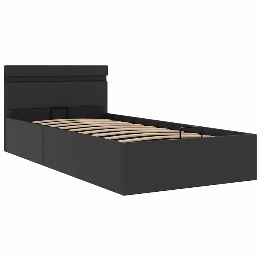 Cadre de lit à rangement hydraulique sans matelas avec LED noir - 3